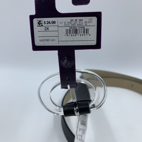 Ava & Viv Womens 2X Belt Black Faux Leather Round Translucent Buckle Classic NEW - Picture 6 of 9